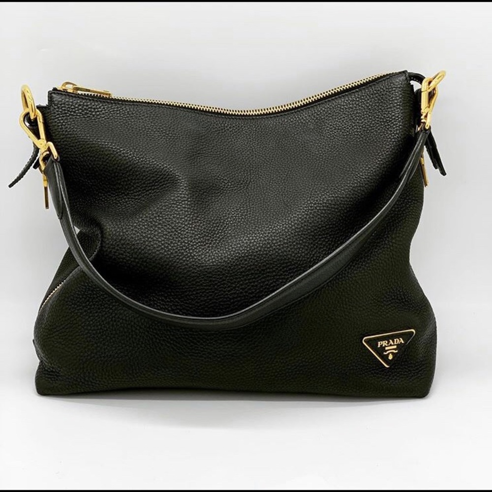 Prada- black pebbled leather hobo bag